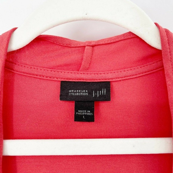 J. Jill Rayon Open Front Cardigan Sweater Sz L Coral Orange Elbow Sleeve Stretch - Picture 5 of 7